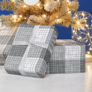 Grau-weiß kariertes Kreuzstich-Karomuster Geschenkpapier