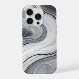 Grau Weiß Marmor Wirbel Holografisch Luxus iPhone 15 Pro Hülle
