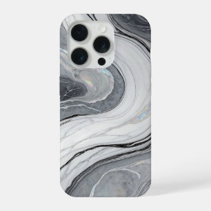 Grau Weiß Marmor Wirbel Holografisch Luxus iPhone 15 Pro Hülle