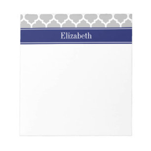 Grau Weiß Marokkanisch #5 Marineblau Name Monogram Notizblock
