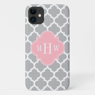 Grau weiß marokkanisch #5 Pink 3 Initial Monogram Case-Mate iPhone Hülle