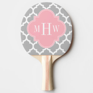 Grau weiß marokkanisch #5 Pink 3 Initial Monogram Tischtennis Schläger