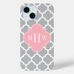 Grau Weiß Marokkanisch #5 Rosa 3 Anfangsmonogramm Case-Mate iPhone Hülle