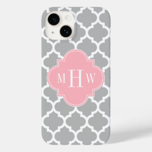 Grau Weiß Marokkanisch #5 Rosa 3 Anfangsmonogramm Case-Mate iPhone Hülle