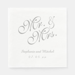 Grau Weiß Mr. und Mrs. Hochzeitspapier Serviette