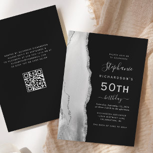 Grau Weiß Silber Achat QR Code 50. Geburtstag Einladung
