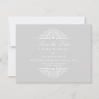 Grau & Weiß Vintage-Rollband Hochzeit Termin vorme Save The Date