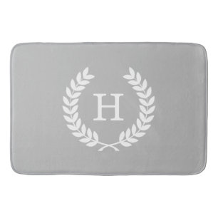 Grau Weiß Weizen Lorbeer Kranz Anfangs Monogramm Badematte