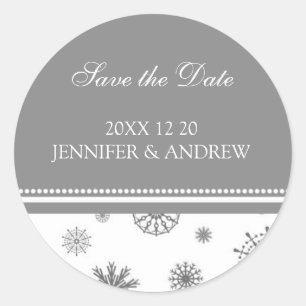 Grau-Weiß-Winter-Hochzeitsticker Save the Date Runder Aufkleber