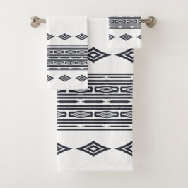 Grau-weiße Aztekistenstreifen Badhandtuch Set