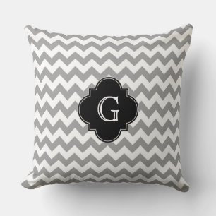 Grau Weiße Chevron ZigZag Schwarz Quatrefoil Monog Kissen