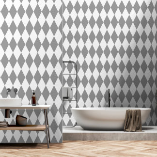 Grau Weiße Harlekin-Diamanten Musterdesign Tapete