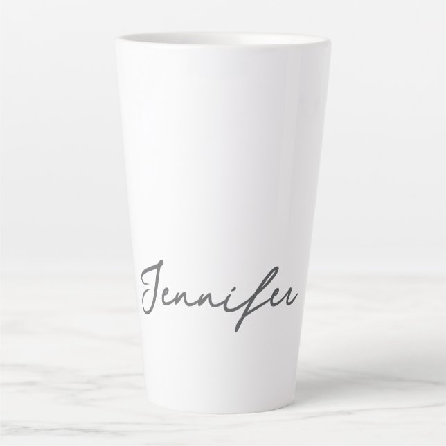 Grau Weiße Moderne Minimalistische Handschrift Nam Milchtasse (Vorderseite)