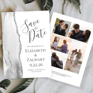 Grau Weiße Silber-Achat 5-Foto Save-the-Date-Hochz Save The Date
