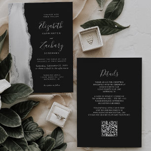 Grau Weiße Silber Achat Schiefer QR Code Hochzeit Einladung