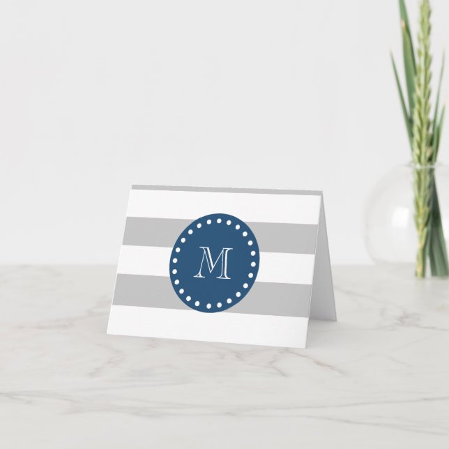 Grau-weiße Streifen Muster, Navy Blue Monogram (Vorderseite)
