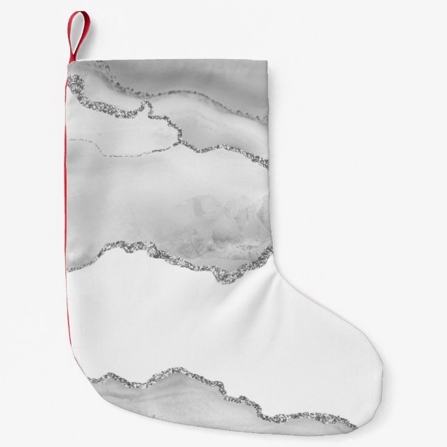 Grau-weißer Marmor Agate Simple Silver Sparkle Kleiner Weihnachtsstrumpf (Vorderseite)