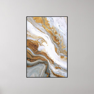 Grau-weißer Marmor mit fließenden goldenen Adern Leinwanddruck