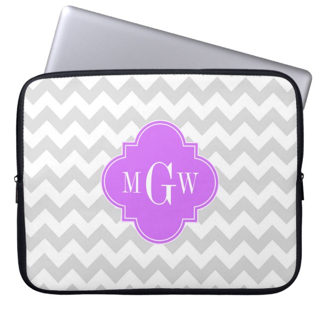 Grau Welches Zickzack Lilac Quatrefolie 3 Monogram Laptopschutzhülle (Vorderseite)