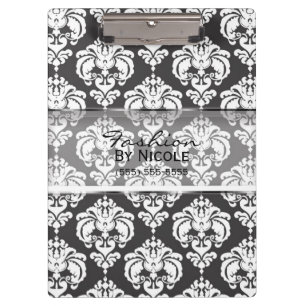 Grau & White Damask Chic Elegantes Glam Personalis Klemmbrett