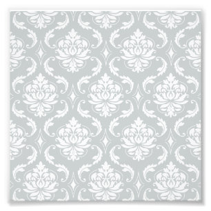 Grau-White-Damask-Muster Fotodruck