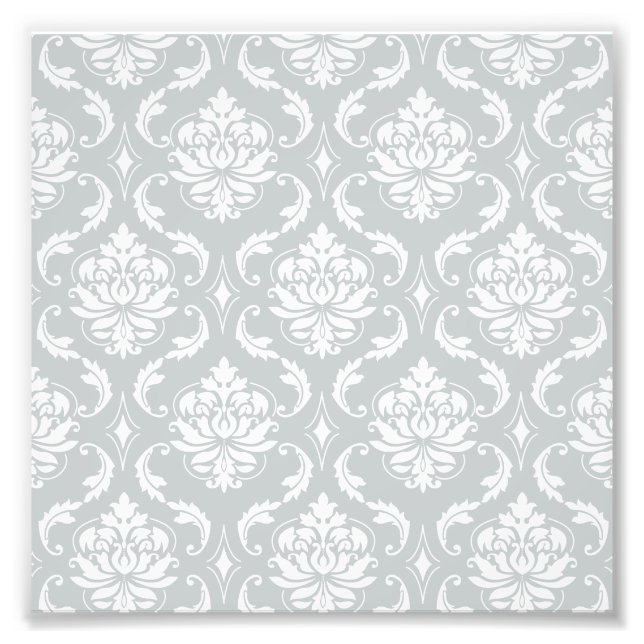 Grau-White-Damask-Muster Fotodruck (Vorne)