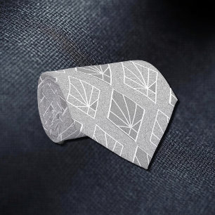 Grau & White Diamonds Art Deco Muster Neck Tie Krawatte