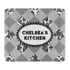 Grau White Gingham Vintag Country Schneidebrett