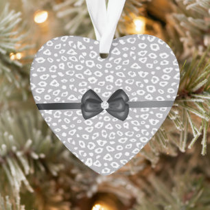 Grau White Leopard Ribbon Bow Diamond Ornament