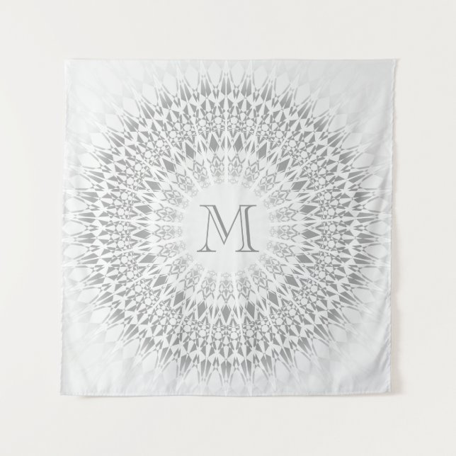 Grau White Mandala Monogram Wandteppich (Vorderseite)