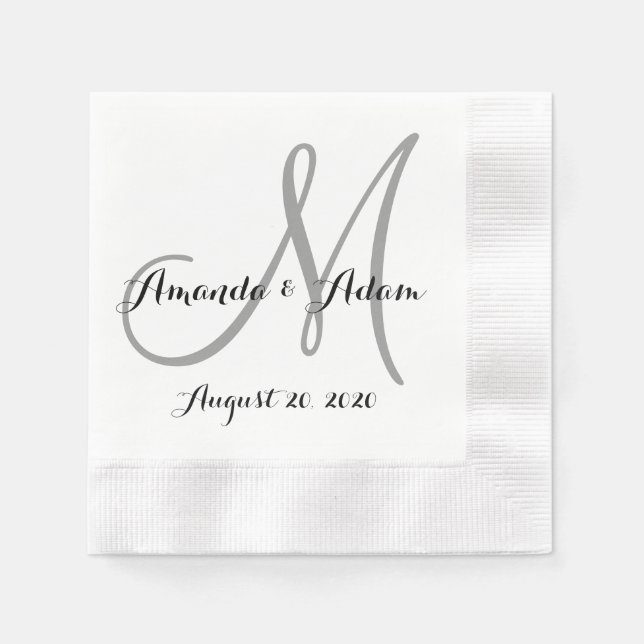Grau-White Monogram Wedding Paper Napkin Serviette (Vorderseite)