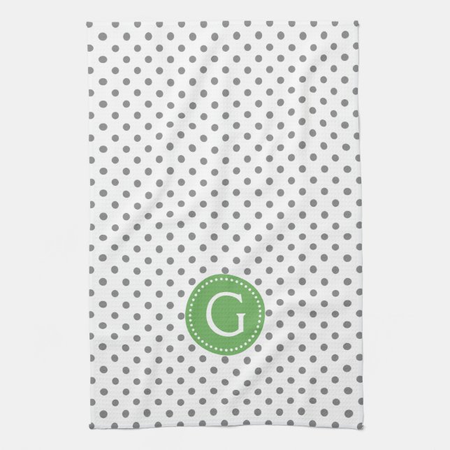 Grau & White Polka dots Green Accent Küchentuch (Vertikal)