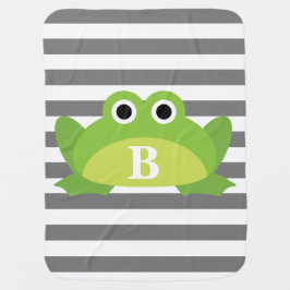 Grau-White Stripe Muster Frog Monogram Babydecke