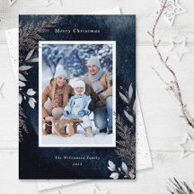 Grau Winter Foliage auf Navy Blue Watercolor Foto