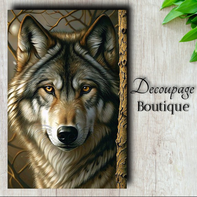 Grau-Wolf-Decoupage mit bernsteinfarbenen Augen Seidenpapier (Amber Eyed Gray Wolf Decoupage Tissue Paper)