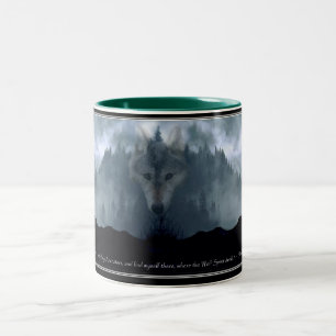Grau Wolf & Misty Mountain Forest Tasse