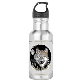 Grau Wolf Moon Mountains Night Sky Water Flasche Edelstahlflasche