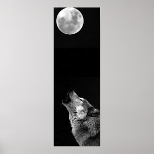 Grau Wolf & Moon Panorama Poster Printwerbung