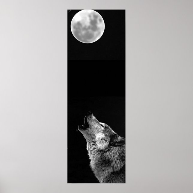 Grau Wolf & Moon Panorama Poster Printwerbung (Vorne)