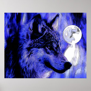 Grau Wolf & Moon Poster Print
