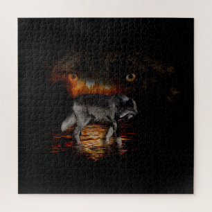 Grau Wolf und Wildfire Design Puzzle