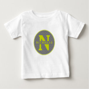 Grau Zickzack + Green Monogram Romper Baby T-shirt