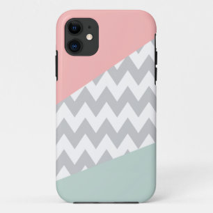 Grau Zickzack - Minze und Korallen iPhone 11 Hülle