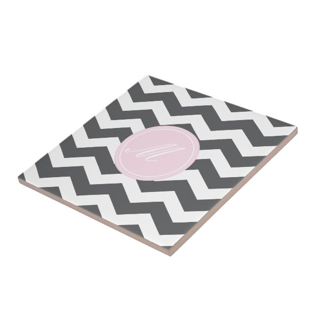 Grau Zickzack mit Monogram Tiles Fliese (Seite)