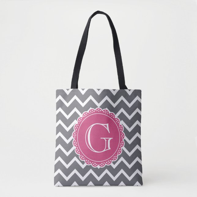 Grau-Zickzack-rosa Monogramm (Vorderseite)