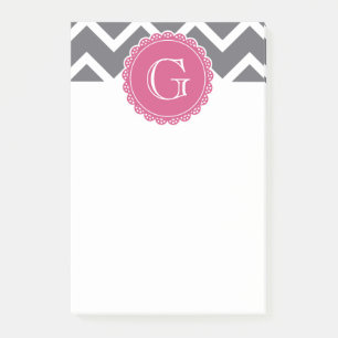 Grau-Zickzack-rosa Monogramm Post-it Klebezettel