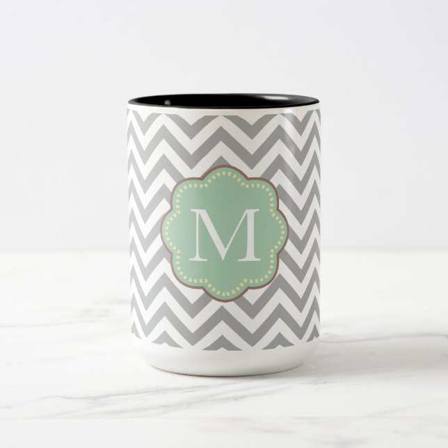 grau Zickzack Zweifarbige Tasse (Mittel)