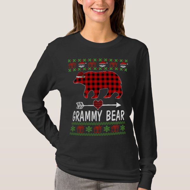 Graubär Santa Red Karierte Familie Pajamas für Chr T-Shirt (Vorderseite)