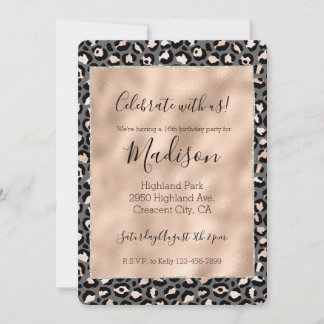 Graubeige Peach Rose Leopard Print Einladung