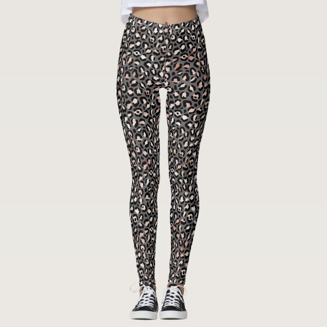 Graubeige Peach Rose Leopard Print         Leggings (Vorderseite)